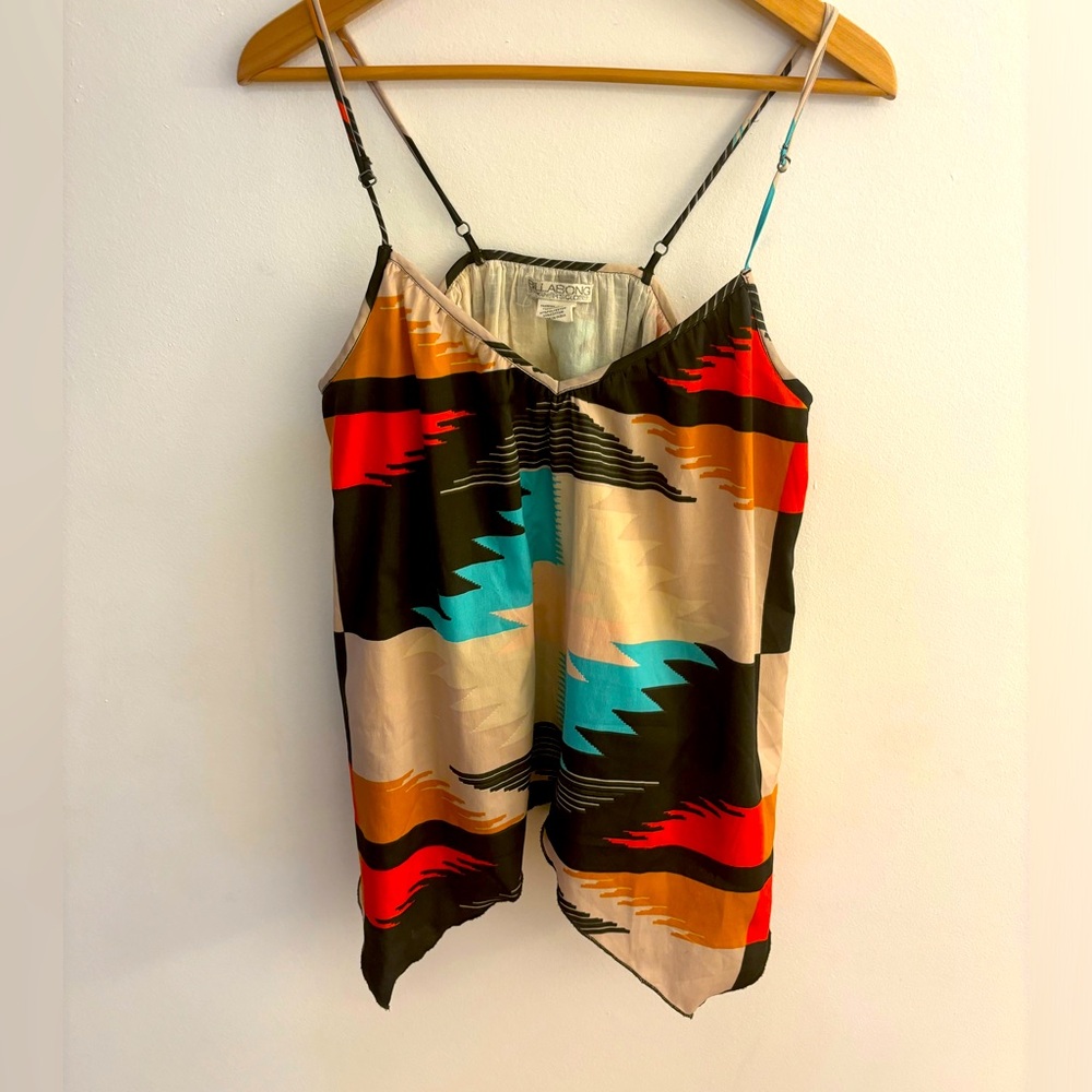 Billabong Spaghetti Strap Flowy Lined Tank Top, Size Large. Geometric Pattern.